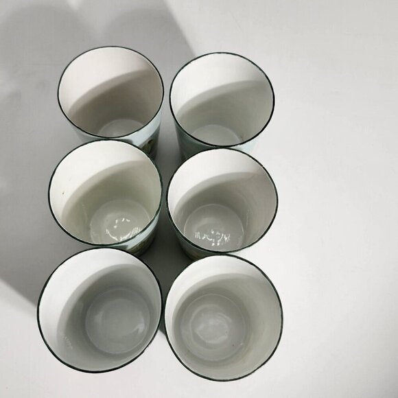 D&C France Vintage Hand Painted Pitcher and Glass Set of 7 Water Lily Green Trim - Picture 3 of 11